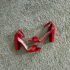 Red Patent Block Heels